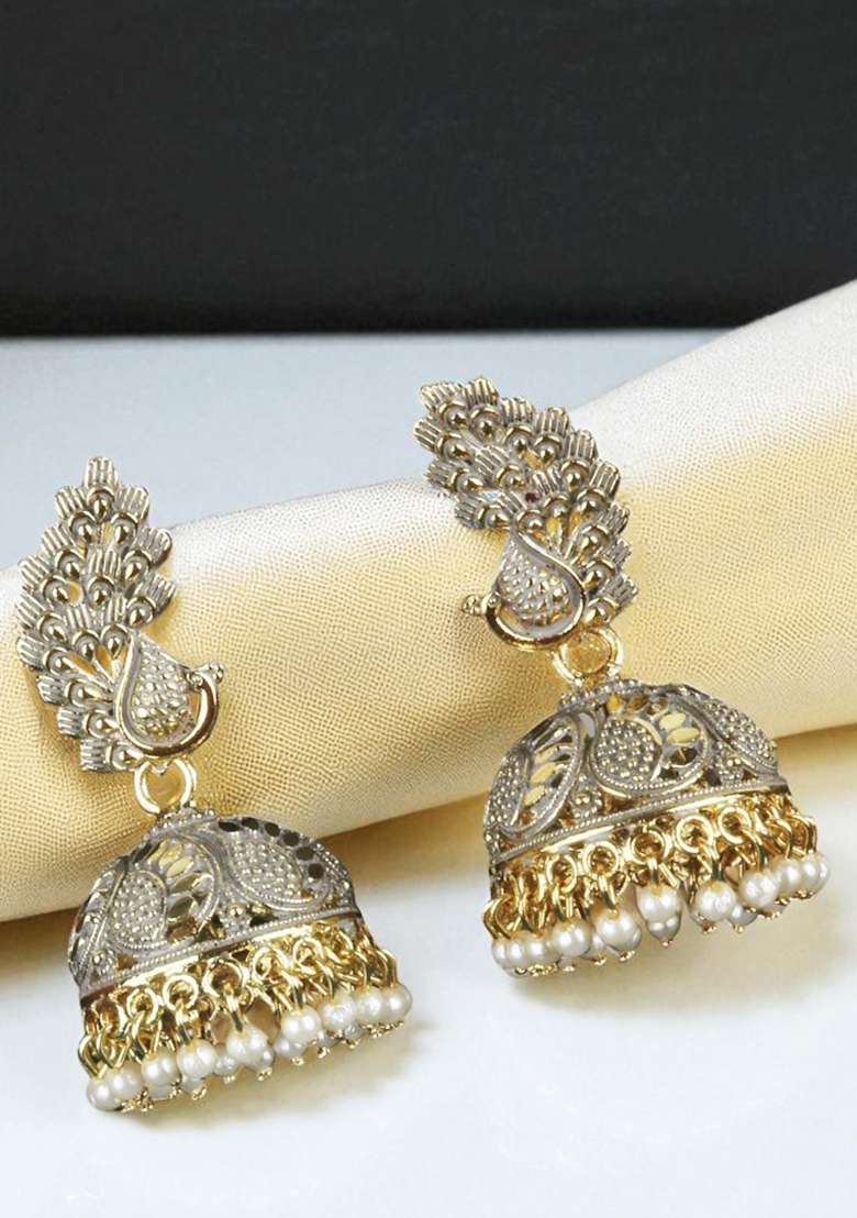 Traditional Gold Plated Enamelled Party Wear Jhumka Earring - Indya