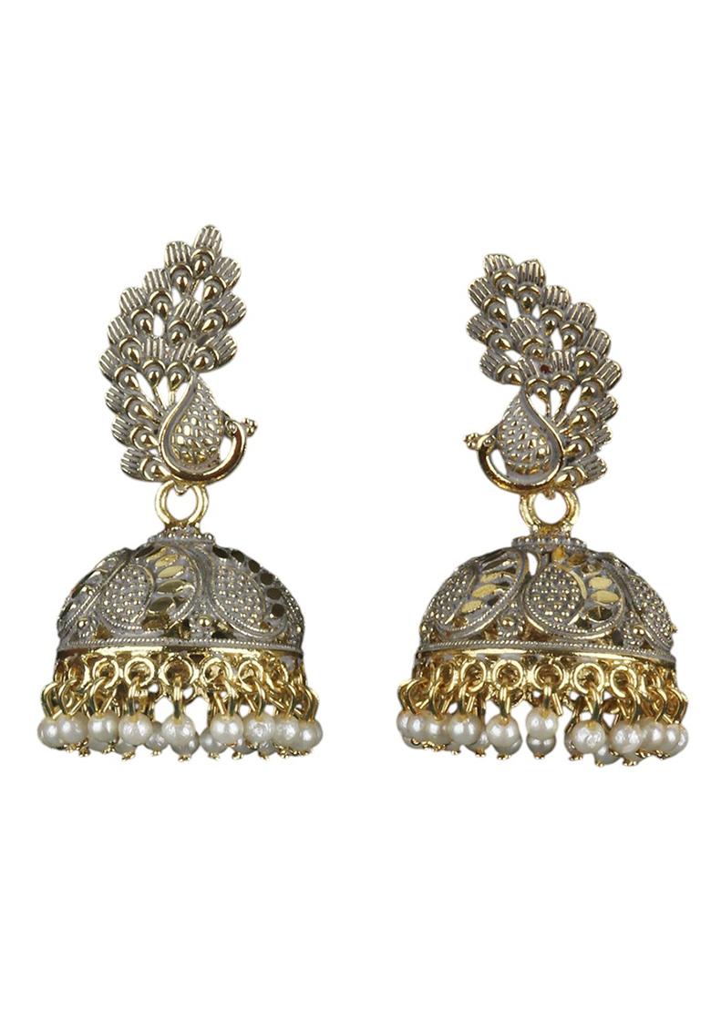 Traditional Gold Plated Enamelled Party Wear Jhumka Earring - Indya