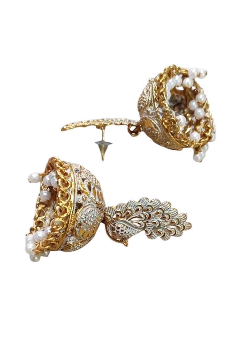 Traditional Gold Plated Enamelled Party Wear Jhumka Earring - Indya