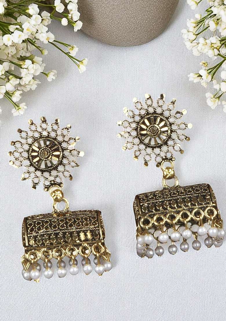 Anikas Creation Designer Gold Plated Traditional Party Wear Jhumka Earring Onesize Gold - Indya