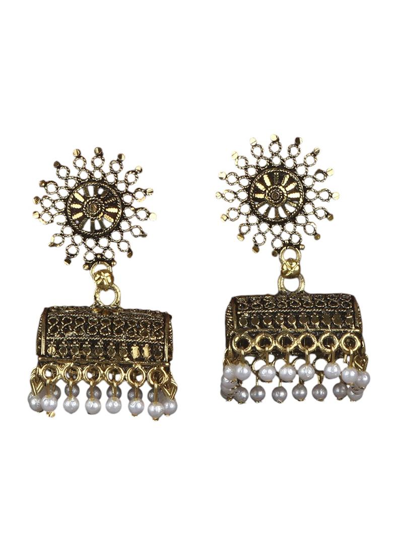 Anikas Creation Designer Gold Plated Traditional Party Wear Jhumka Earring Onesize Gold - Indya
