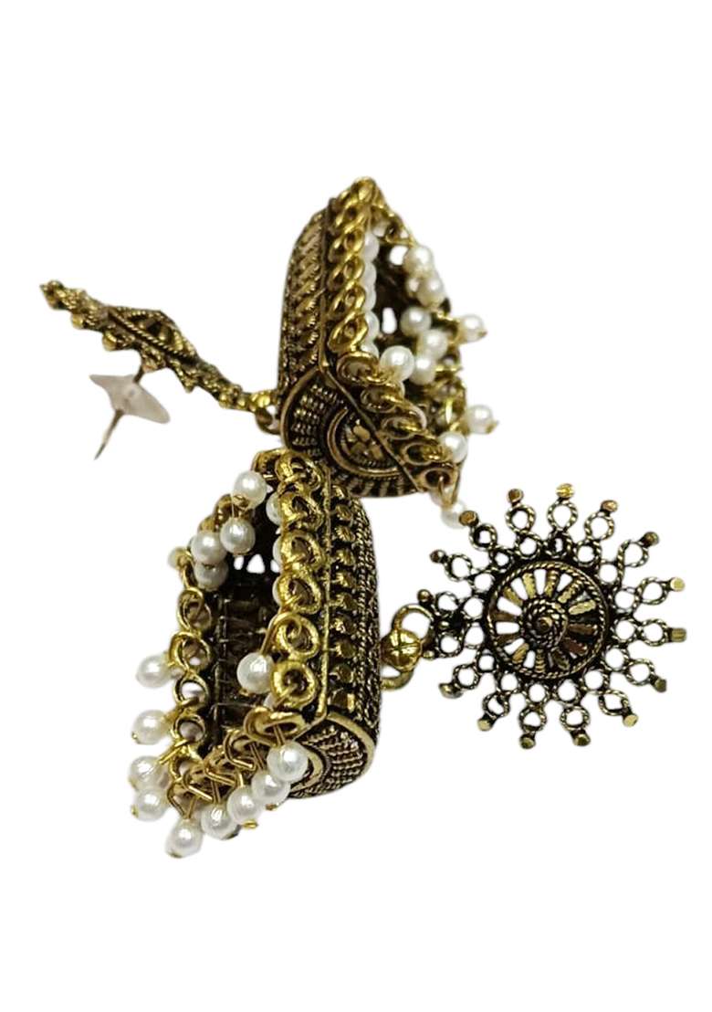 Anikas Creation Designer Gold Plated Traditional Party Wear Jhumka Earring Onesize Gold - Indya