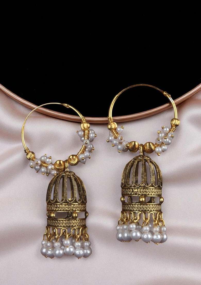 Traditional Gold Plated Hoop Baali Party Wear Jhumka Earring - Indya