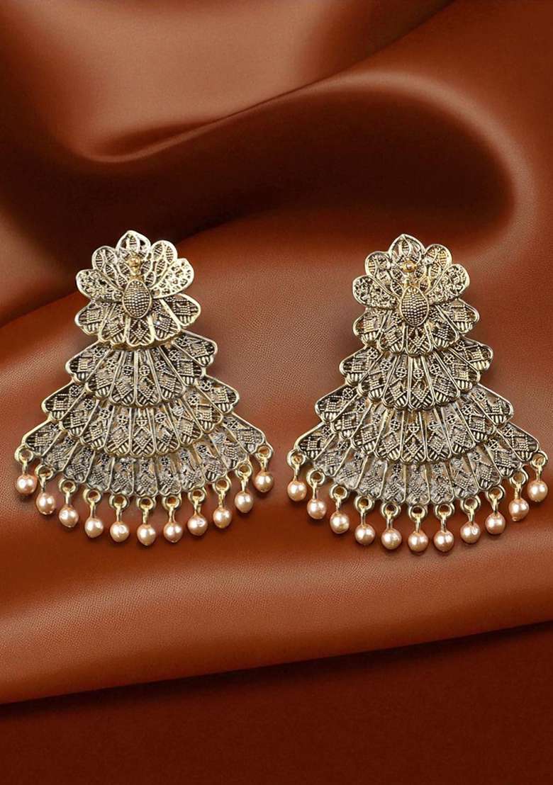Anikas Creation Designer Gold Plated Antique Layered Earrings - Indya