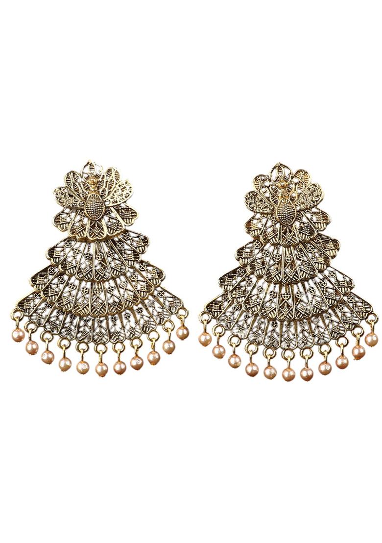 Anikas Creation Designer Gold Plated Antique Layered Earrings - Indya