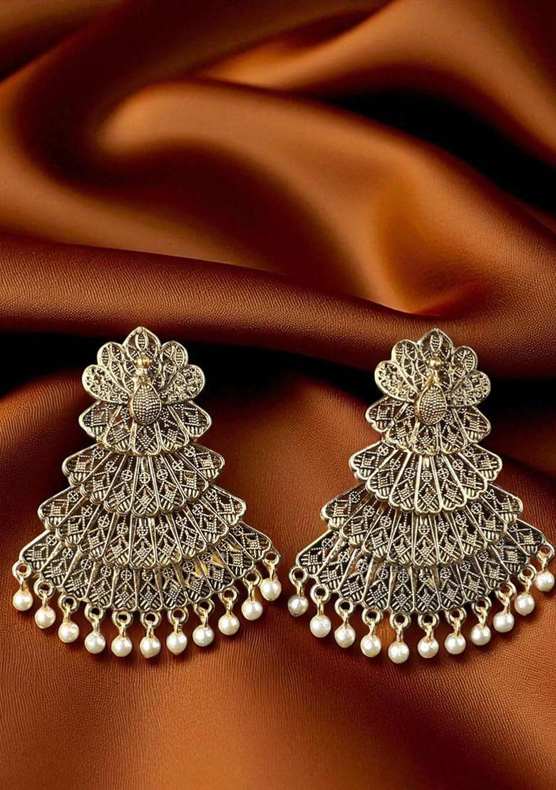Designer Gold Plated Antique Layered Earrings - Indya