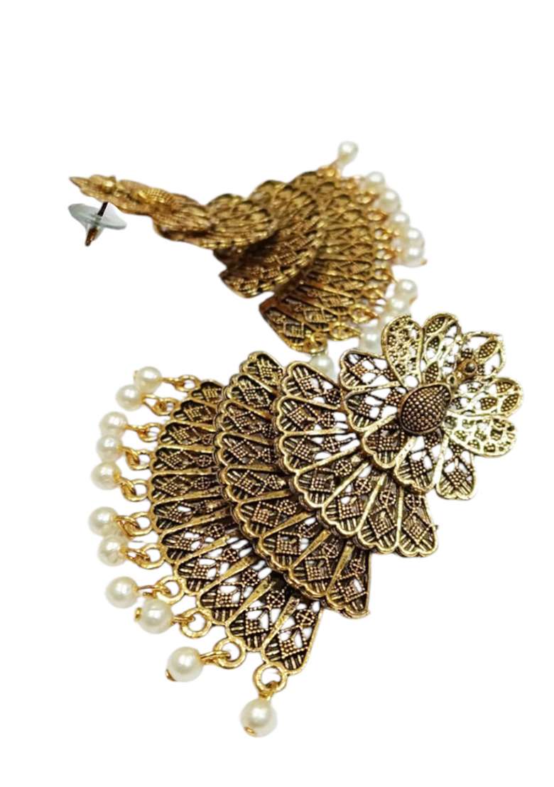 Designer Gold Plated Antique Layered Earrings - Indya