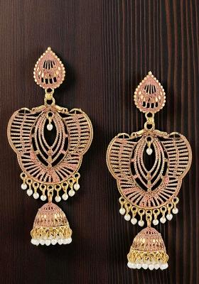 Anikas Creation Traditional Gold Plated Enamelled Party Wear Jhumka Earring