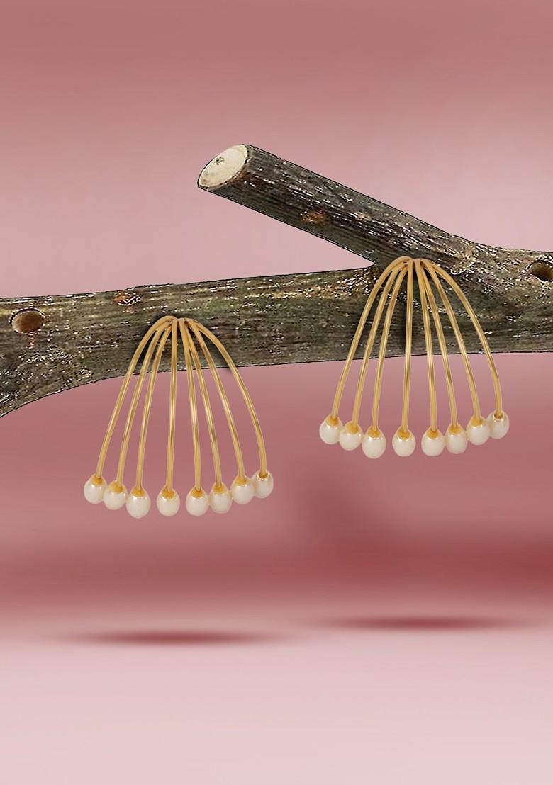 18K Gold Plated Contemporary Pearl Beaded Stud Earrings - Indya