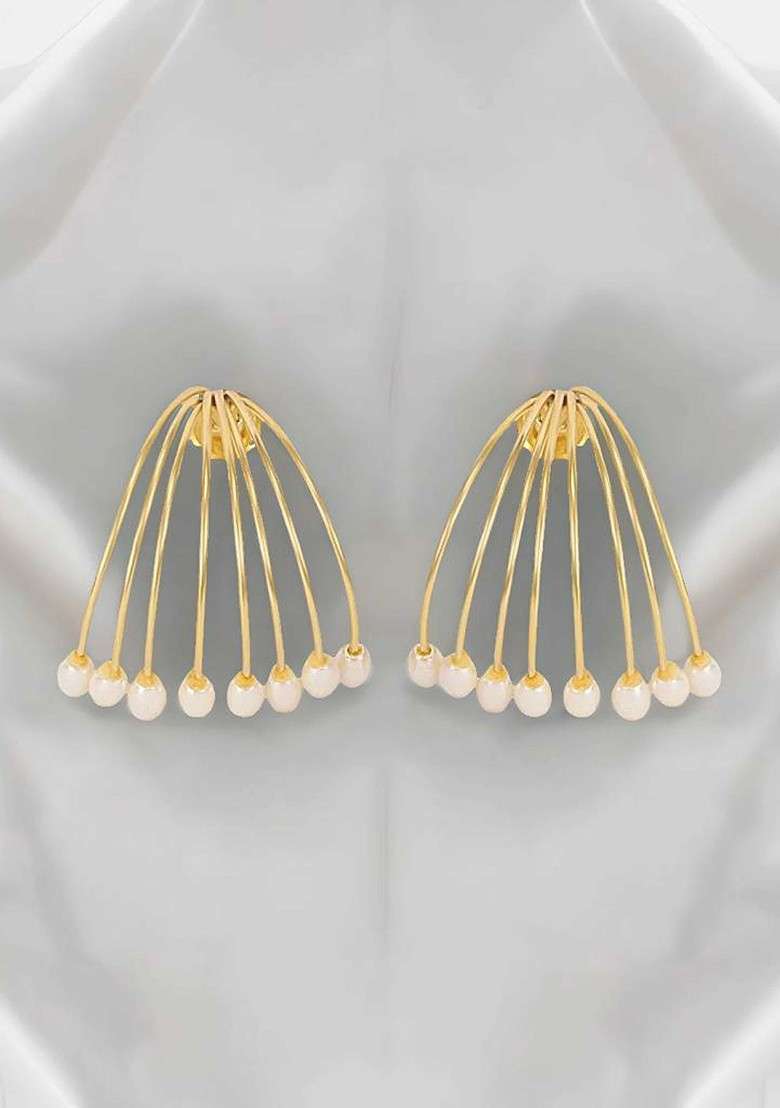 18K Gold Plated Contemporary Pearl Beaded Stud Earrings - Indya