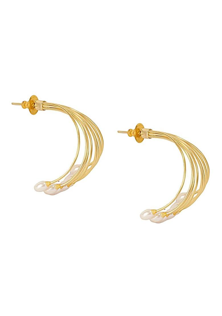 18K Gold Plated Contemporary Pearl Beaded Stud Earrings - Indya