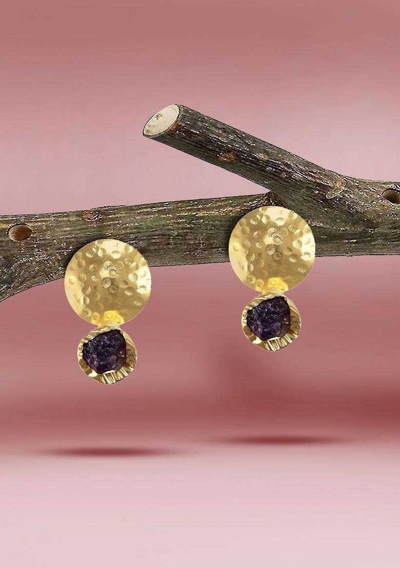 Gold Plated Artificial Stones Contemporary Stud Earrings - Indya