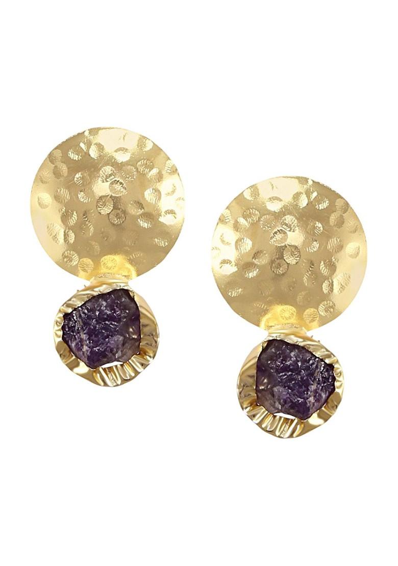 Gold Plated Artificial Stones Contemporary Stud Earrings - Indya