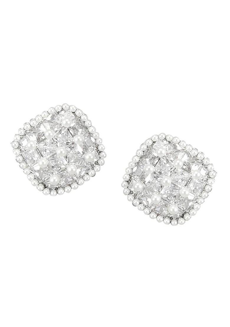 Silver Plated Cubic Zirconia Studded Contemporary Studs Earrings - Indya