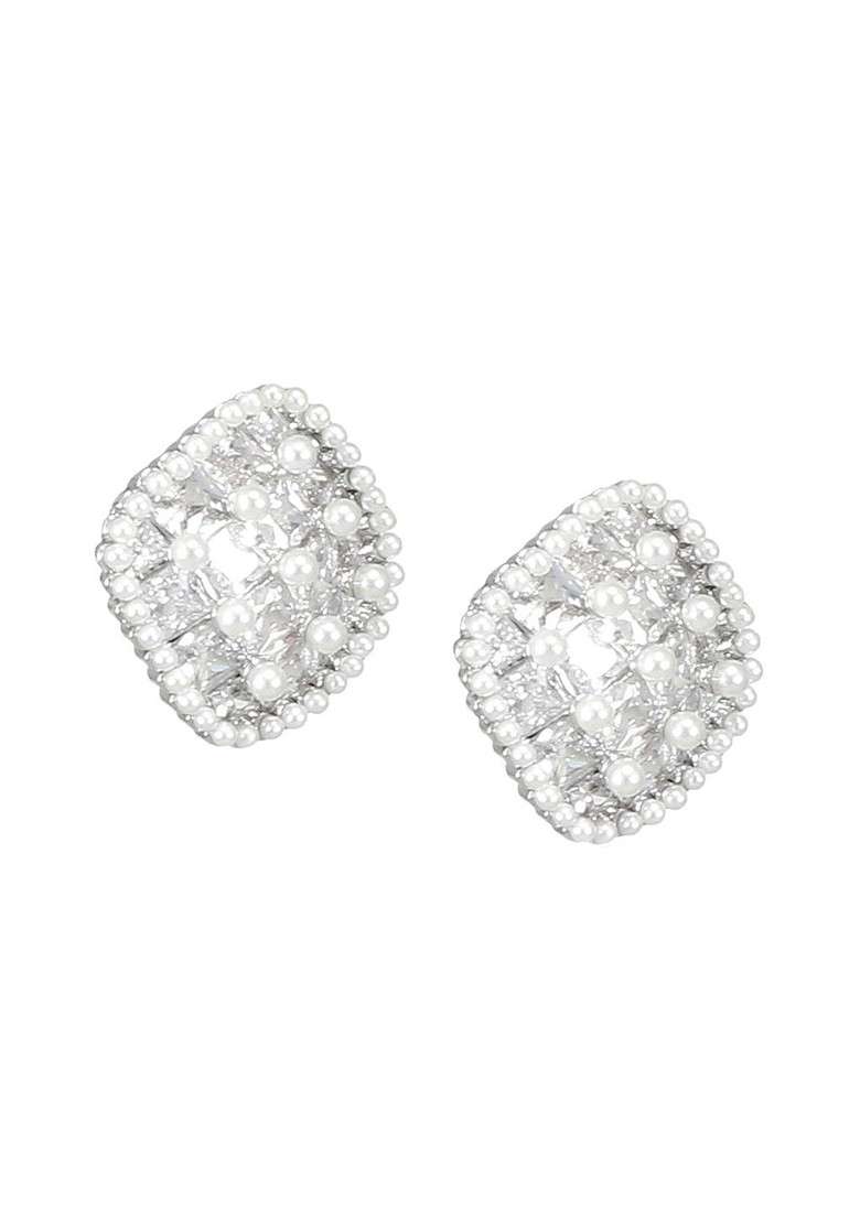 Silver Plated Cubic Zirconia Studded Contemporary Studs Earrings - Indya