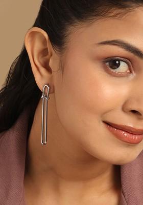 Stainless Steel Rhodium Plated Anti Tarnish Contemporary Drop Earrings