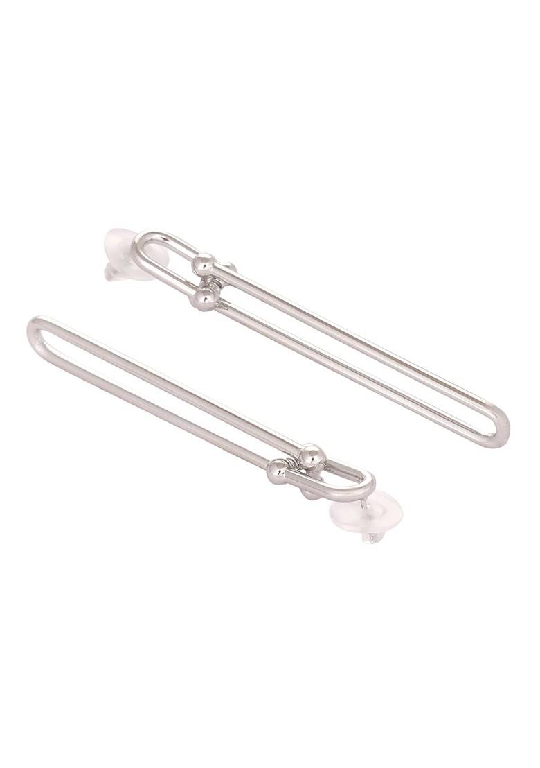 Stainless Steel Rhodium Plated Anti Tarnish Contemporary Drop Earrings - Indya