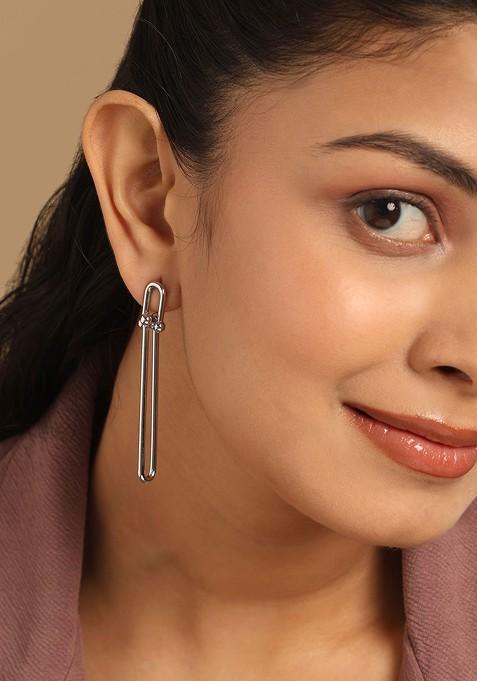 Stainless Steel Rhodium Plated Anti Tarnish Contemporary Drop Earrings