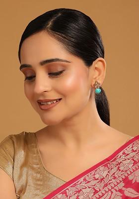 22K Gold Plated Turquoise Studded Contemporary Shaped Studs