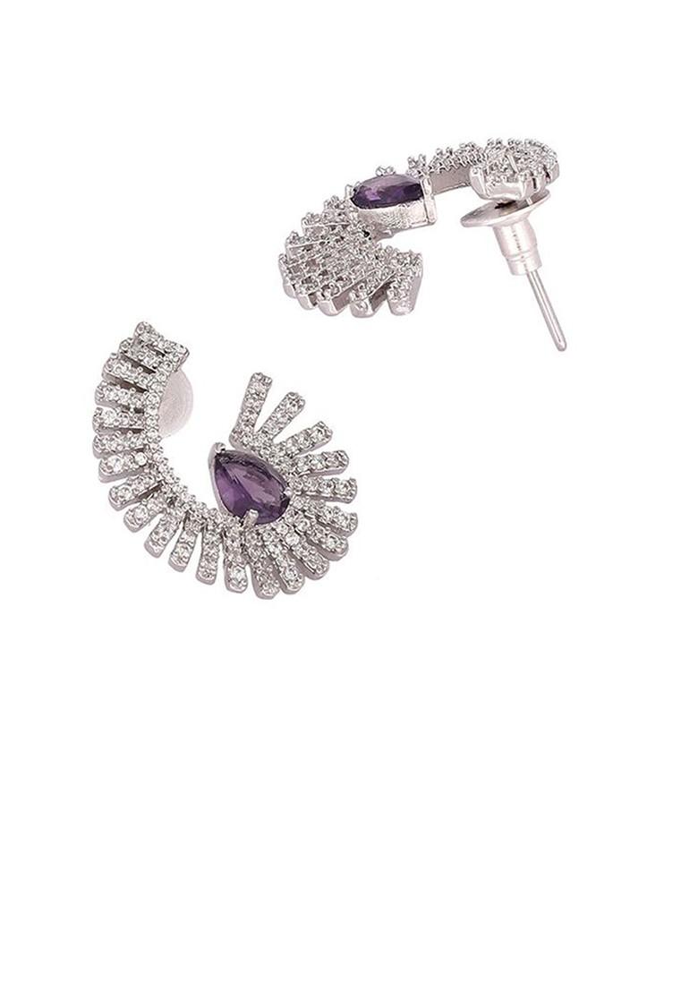 Rhodium Plated Cubic Zirconia Studded Contemporary Studs - Indya