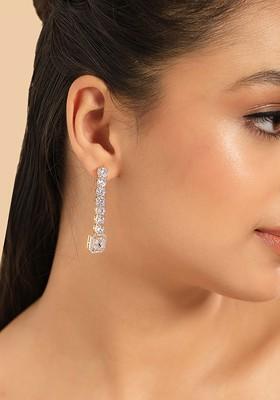 Gold Plated American Diamond Studded Geometric Drop Earrings