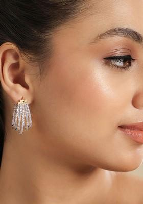 Gold Plated American Diamond Studded Contemporary Hoop Earrings