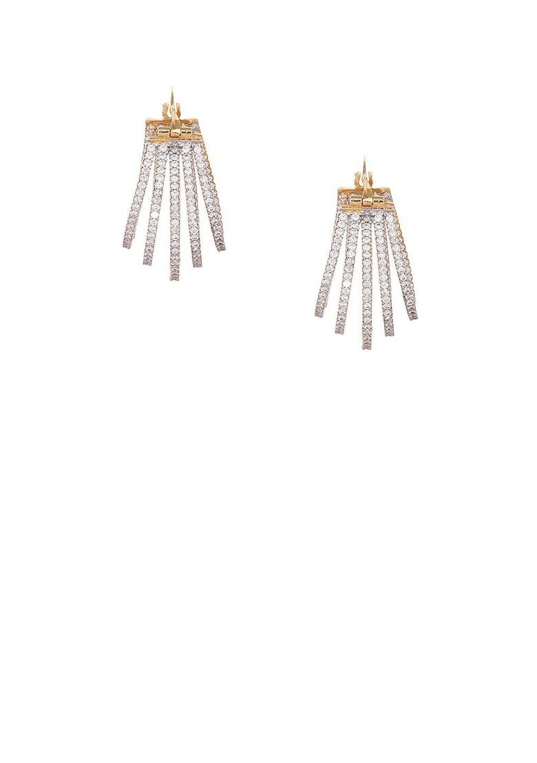 Gold Plated American Diamond Studded Contemporary Hoop Earrings - Indya