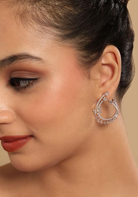 Gold Plated American Diamond Studded Geometric Studs