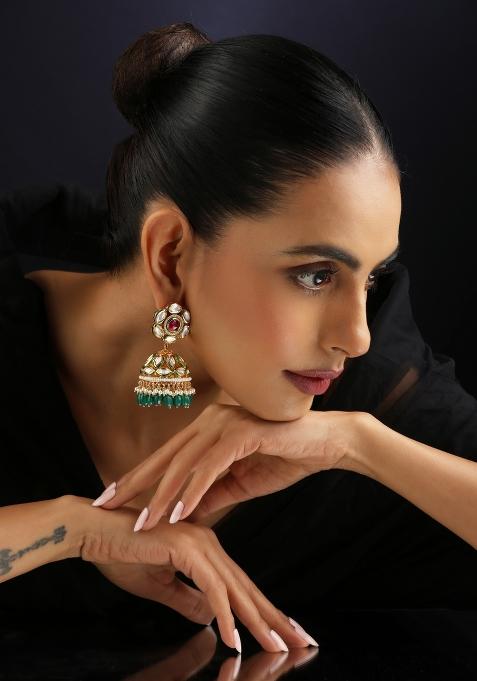 Green Kundan Silver Earrings