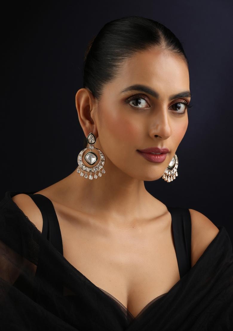 Green Polki Brass Earrings - Indya