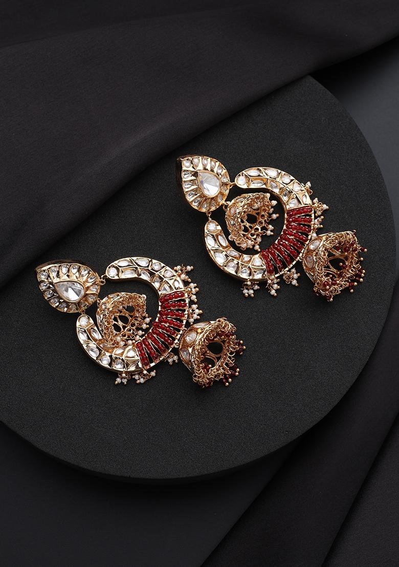 Red Polki Brass Earrings - Indya