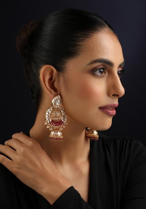 Red Polki Brass Earrings