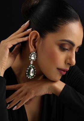 Green Polki Brass Earrings