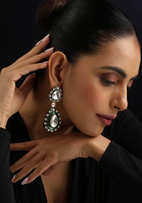 Green Polki Brass Earrings