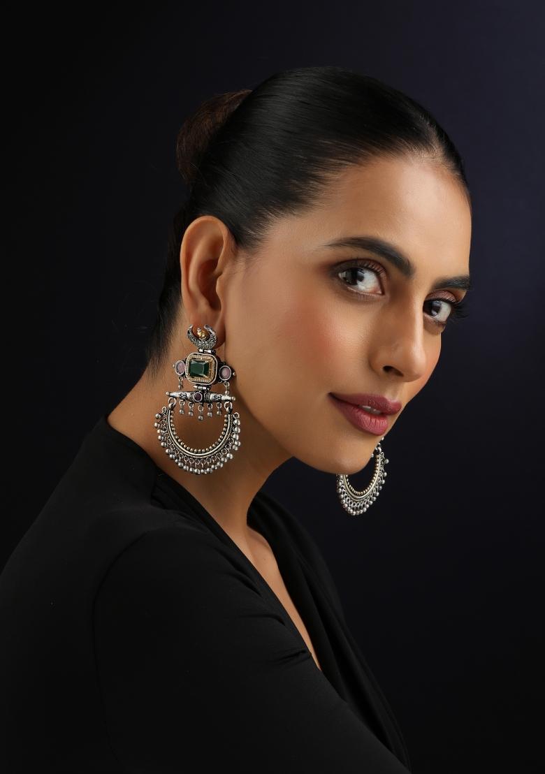 Multicolor Polki Brass Earrings - Indya