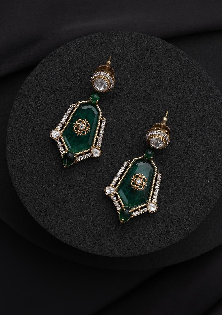Green Polki Brass Earrings - Indya