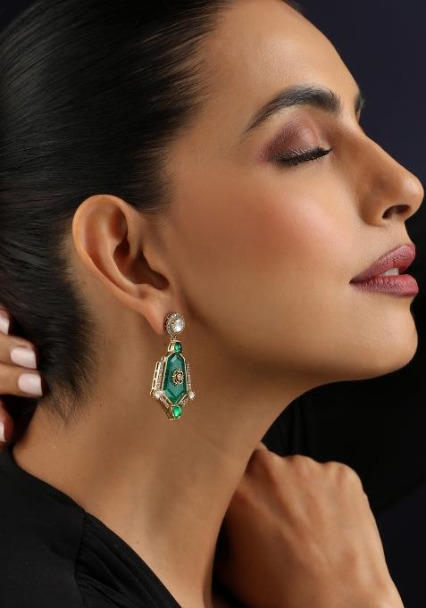 Green Polki Brass Earrings