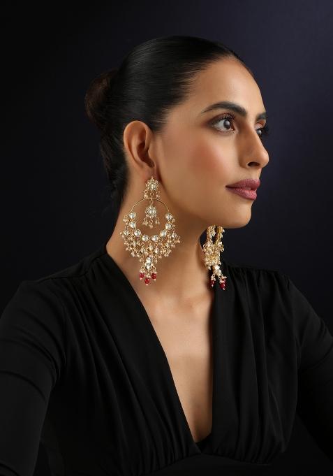 Red Kundan Brass Earrings