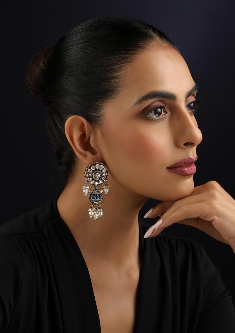 Blue Polki Brass Earrings - Indya