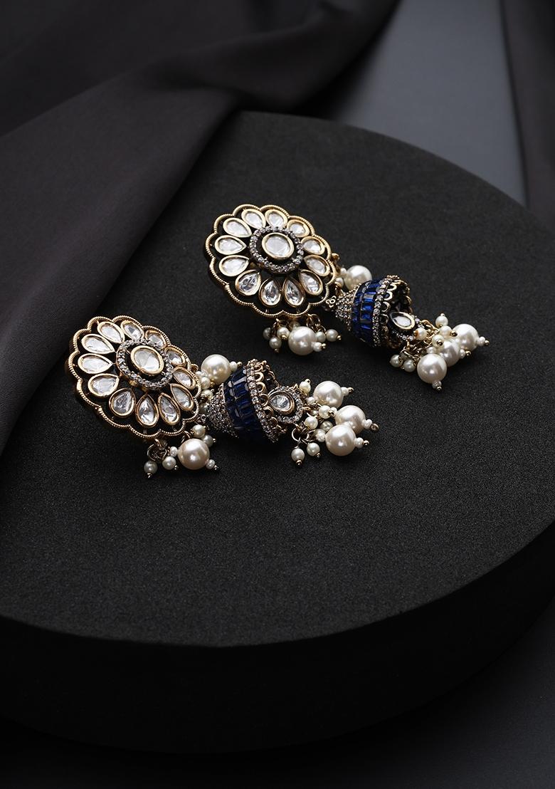 Blue Polki Brass Earrings - Indya