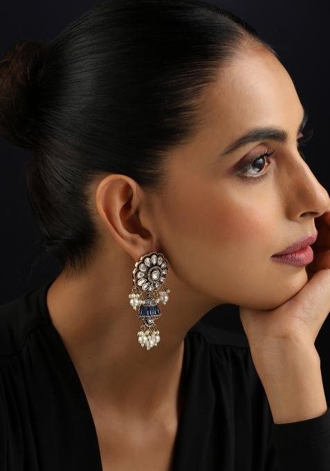 Blue Polki Brass Earrings