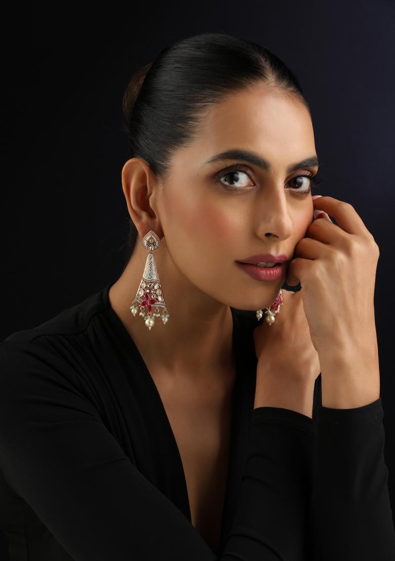 Red Polki Brass Earrings - Indya