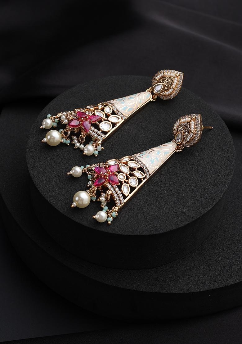 Red Polki Brass Earrings - Indya