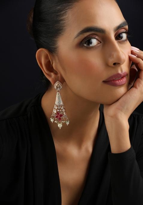 Red Polki Brass Earrings