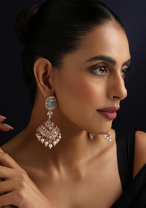 Mint Polki Silver Earrings