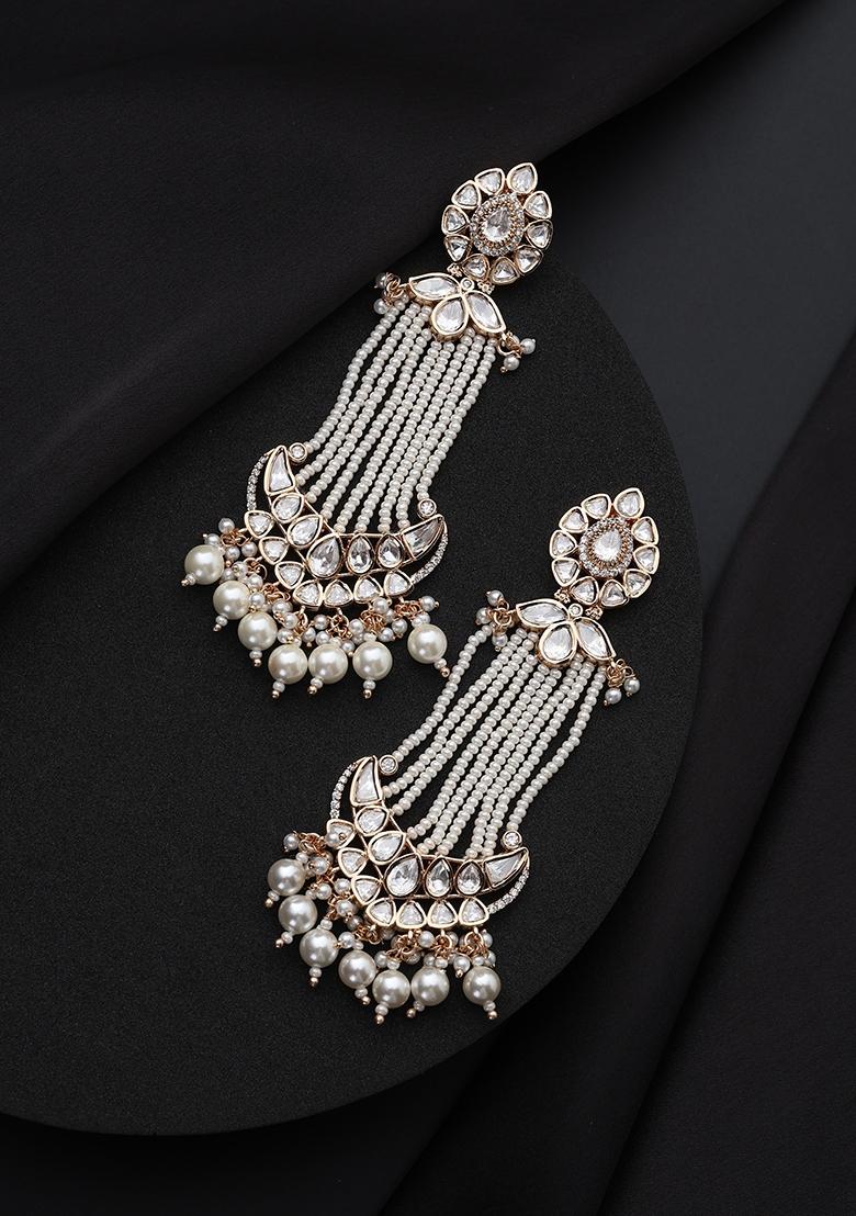 White Polki Brass Earrings - Indya