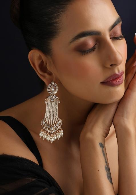 White Polki Brass Earrings