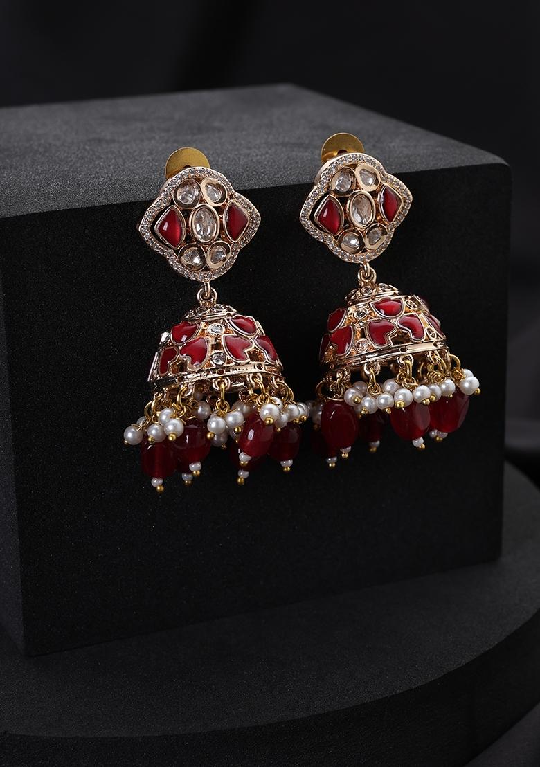 Red Polki Brass Earrings - Indya