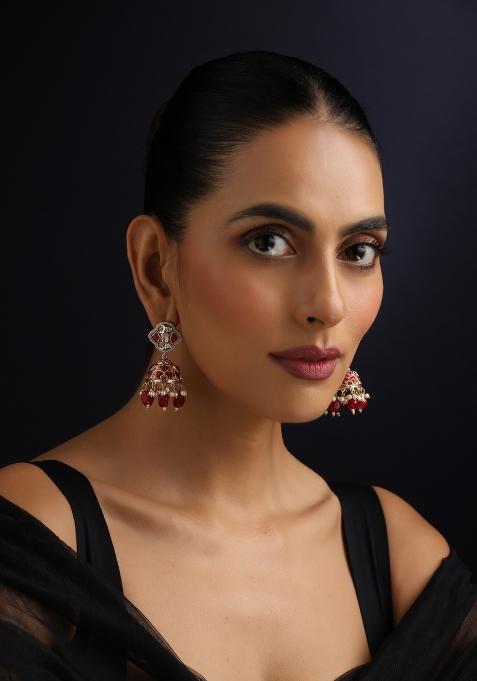 Red Polki Brass Earrings