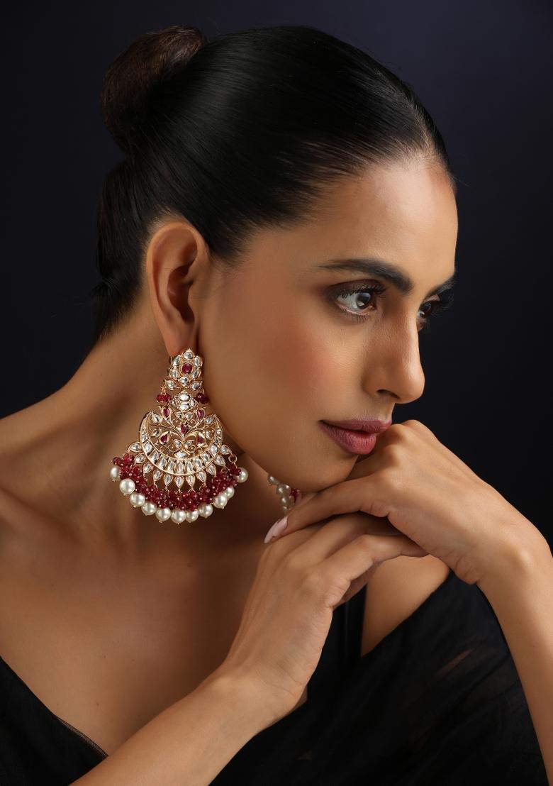 Red Polki Brass Earrings - Indya